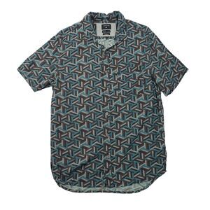 Quiksilver Shirt Mens S Small Modern Fit Brown Teal Viscose Printed Button Up